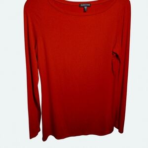 Eileen Fisher Women's Long Sleeve Tee Sz S Burnt Sienna Rayon Lycra